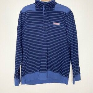 Vineyard Vines Pullover Shep Shirt Stripe Snap Neck Closure Blue Size Large